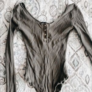 Green Long Sleeve Button Up Bodysuit